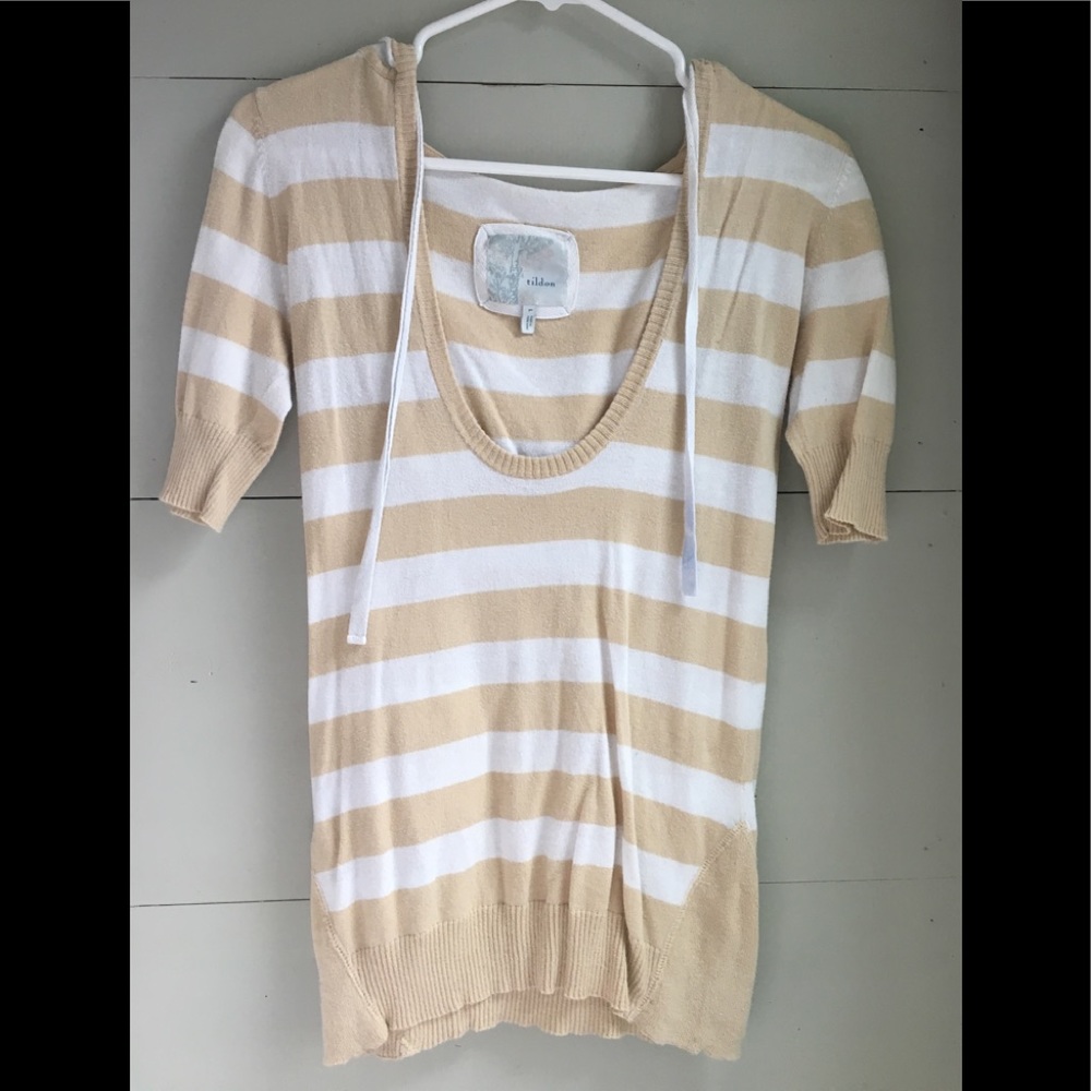 Beige and white striped sweater